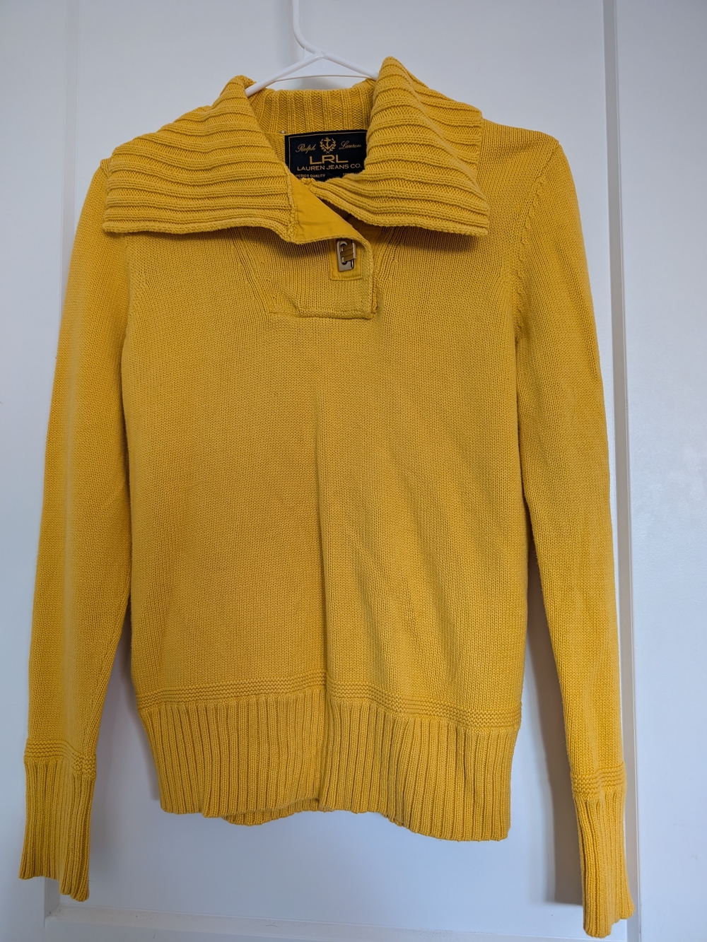 Lauren Ralph Lauren Mustard Yellow Ribbed Collar Knit Pullover